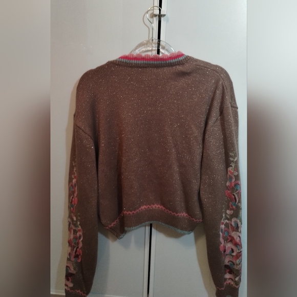 Blank London Floral Light Brown Pink Teal Sweater Sz X-Large - Picture 4 of 6
